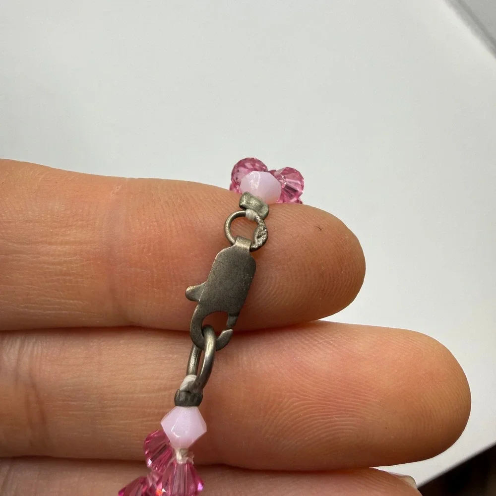 Handmade Pink Crystal Beaded Woven Necklace 17 Inch‎ Bicone Sparkle Artisan